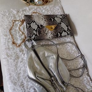2👜 Animal print silver envelope bag and backpack